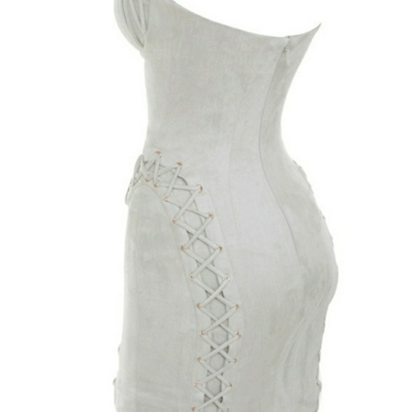 HOUSE OF CB 'Irvina' Suedette Dove Grey Strapless Dress SIZE XS - Picture 2 of 6